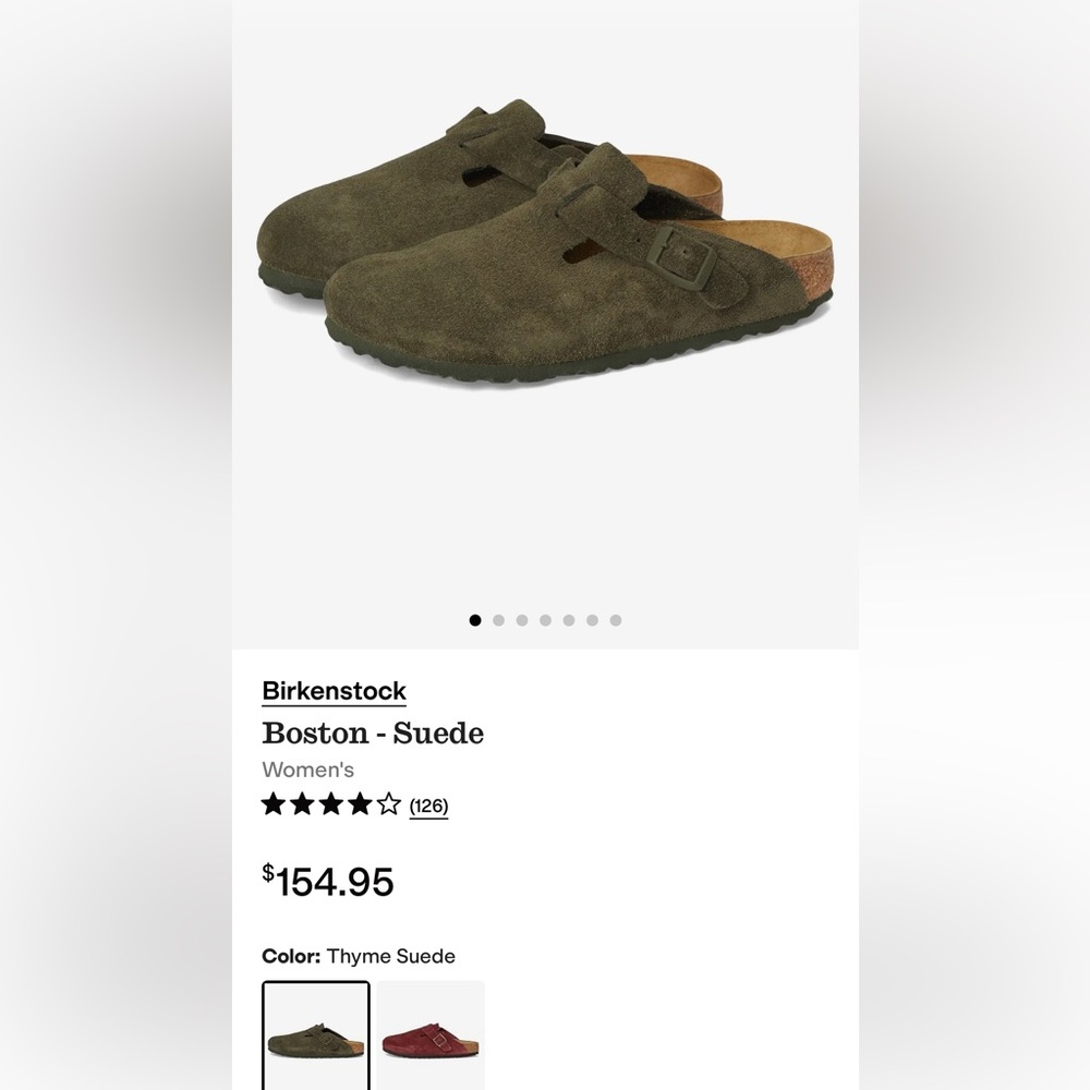 Birkenstock Boston Suede Mules in Olive Green (Thyme)